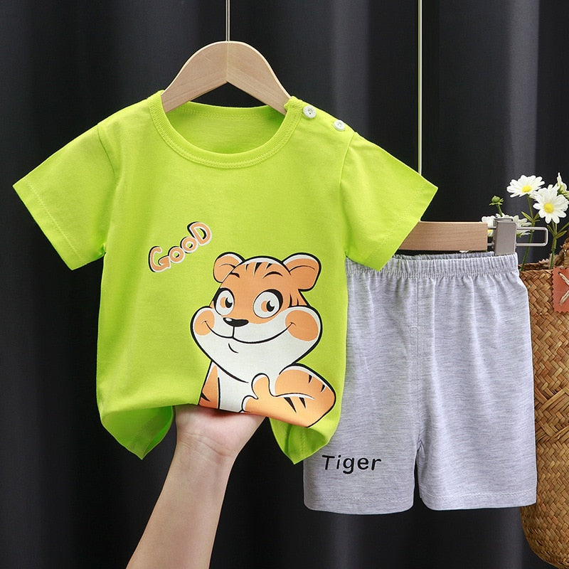 Two Pieces Cotton Summer Baby Boys Girls Fashion Set