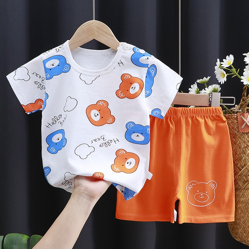 Two Pieces Cotton Summer Baby Boys Girls Short Sleeve set