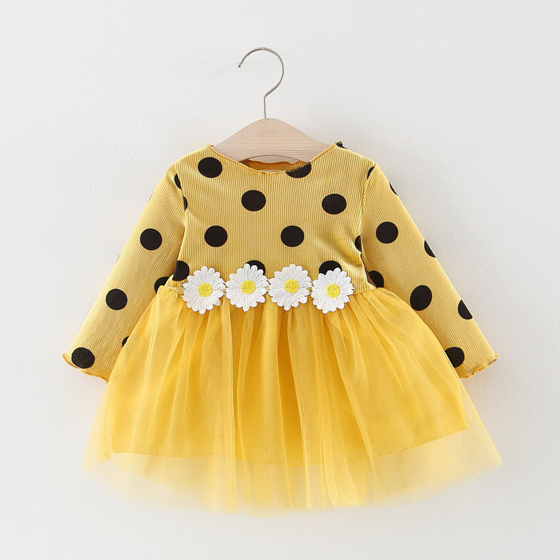 Baby Girls Long Sleeve Polka Dot Flower Dress