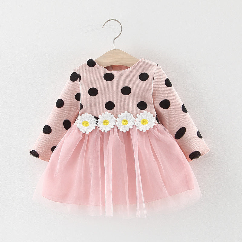 Baby Girls Long Sleeve Polka Dot Flower Dress